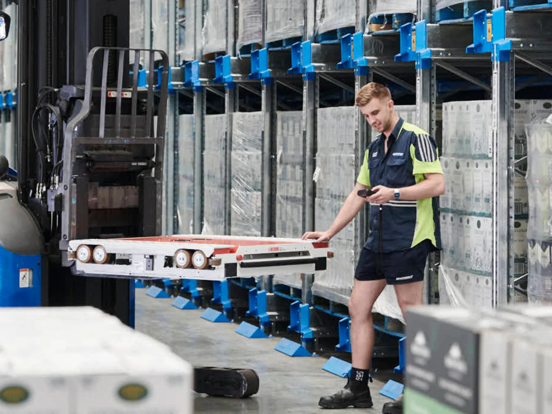 Mainfreight team member in a bonded warehouse.